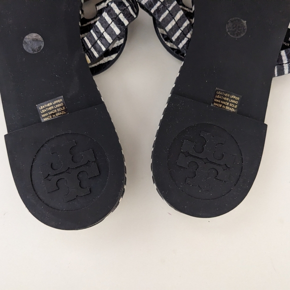 GUC! Tory Burch Miller Sandal In Navy Striped Snake Embossed Leather Size 8 - Picture 16 of 16